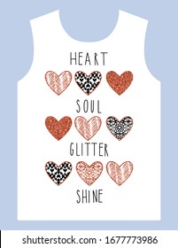 heart glitter design print t-shirt 