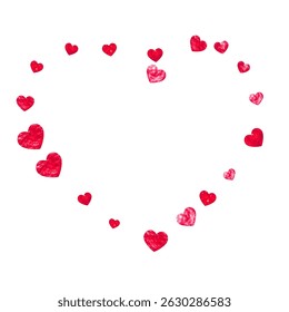 Heart Glitter. February Banner For Mother. Graphic Frame. Red Retro Painting. Ornament Backdrop For Birthday. Pink Vintage Design. Rose Heart Glitter.