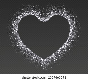 Heart glitter frame, silver sparkle border, shiny sequins texture, luxury Valentines Day design. Vector Christmas illustration.