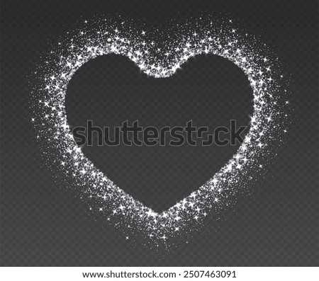 Heart glitter frame, silver sparkle border, shiny sequins texture, luxury Valentines Day design. Vector Christmas illustration.