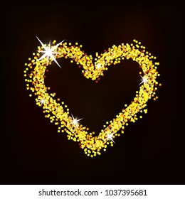 heart of glitter with glare shines on a dark background