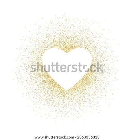 Heart in glitter gold frame, symbol love. Pattern with gold sparkles and glitter effect. Card for valentine day, wedding, holiday. Copy space for your text. Vector illustration