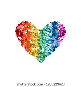 Heart glitter rainbow colors icon for Valentine day, children's design, wedding invitations, branding, logo, label or LGBT symbol. Vector illustration.