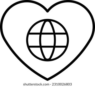 heart globe global map web Outline