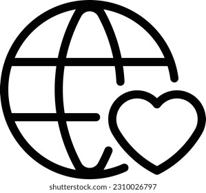 heart globe global web map Outline