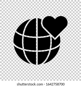 heart with globe icon flat vector on transparent background
