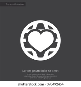 heart globe icon, on dark background