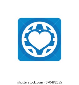 heart globe icon, on white background