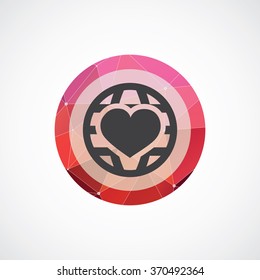 heart globe icon, on white background