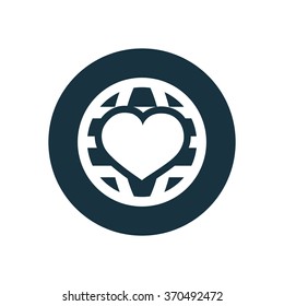 heart globe icon, on white background