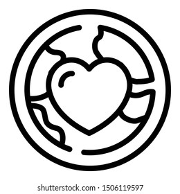 Heart in the globe icon. Outline heart in the globe vector icon for web design isolated on white background