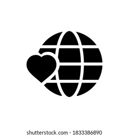Heart with globe icon, vector illustration. Flat design style. vector heart with globe icon illustration isolated on white background, heart with globe icon Eps10.