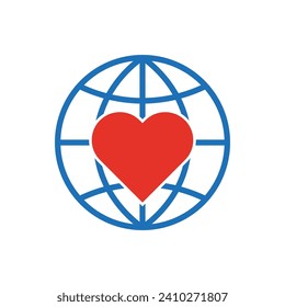 Heart in globe icon. Vector illustration. EPS 10.