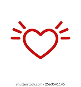 A Heart with a glow or wings on the sides. Vector icon. Editable Red graphic stroke line.