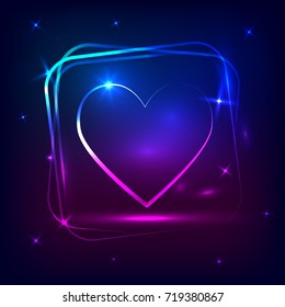 Heart. The glowing neon. Blue electric light. Vector banner for advertising design.
