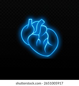 Heart glows in neon blue, highlighting its anatomical shape. stylish and modern design focus.