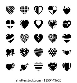 Heart Glyph Vector Icons Set 