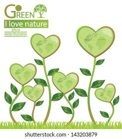 Heart. Go green. Save world. vector illustration.