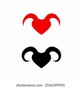 Design de logotipo de símbolo de chifre de coração e cabra.