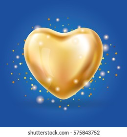 Heart Gold balloon on background