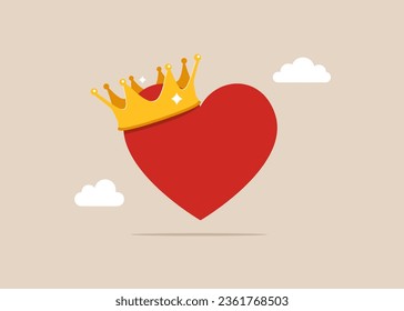 Heart with a gold crown. Flat vector illustration