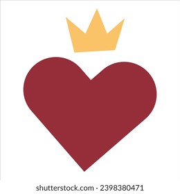 Heart with a gold crown. Flat vector illustration