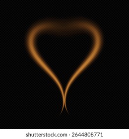 Heart gold with flash isolated on transparent background. Lighted heart for holiday cards, banners, invitations.  PNG