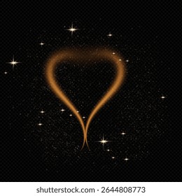 Heart gold with flash isolated on transparent background. Lighted heart for holiday cards, banners, invitations.  PNG
