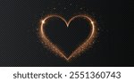 Heart gold with flashes isolated on transparent background. Light heart for holiday cards, banners, invitations. Heart-shaped gold wire glow. PNG image