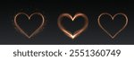 Heart gold with flashes isolated on transparent background. Light heart for holiday cards, banners, invitations. Heart-shaped gold wire glow. PNG image