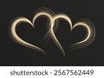 Heart gold with flashes isolated on transparent background. Light heart for holiday cards, banners, invitations. Heart-shaped gold wire glow. PNG image