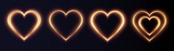 Heart Gold With Flashes Isolated On Transparent Background. Light Heart For Holiday Cards, Banners, Invitations. Heart-shaped Gold Wire Glow. PNG Image 