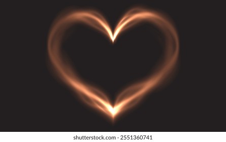 Heart gold with flashes isolated on transparent background. Light heart for holiday cards, banners, invitations. Heart-shaped gold wire glow. PNG image