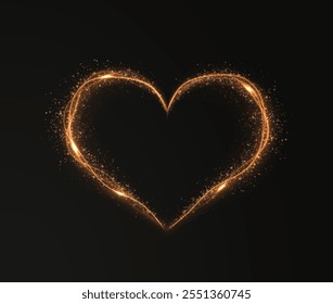 Corazón de oro con destellos aislados sobre fondo transparente. Corazón ligero para tarjetas de vacaciones, Anuncios, invitaciones. Resplandor de alambre de oro en forma de corazón. IMAGEN PNG