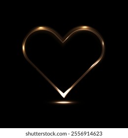 Heart gold with flashes isolated on transparent background. Light heart for holiday cards, banners, invitations. Heart-shaped gold wire glow. PNG image