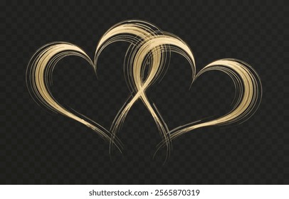 Heart gold with flashes isolated on transparent background. Light heart for holiday cards, banners, invitations. Heart-shaped gold wire glow. PNG image