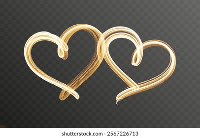 Heart gold with flashes isolated on transparent background. Light heart for holiday cards, banners, invitations. Heart-shaped gold wire glow. PNG image