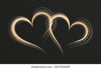 Heart gold with flashes isolated on transparent background. Light heart for holiday cards, banners, invitations. Heart-shaped gold wire glow. PNG image