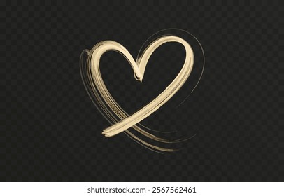 Heart gold with flashes isolated on transparent background. Light heart for holiday cards, banners, invitations. Heart-shaped gold wire glow. PNG image