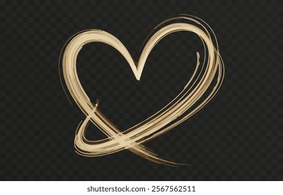 Heart gold with flashes isolated on transparent background. Light heart for holiday cards, banners, invitations. Heart-shaped gold wire glow. PNG image