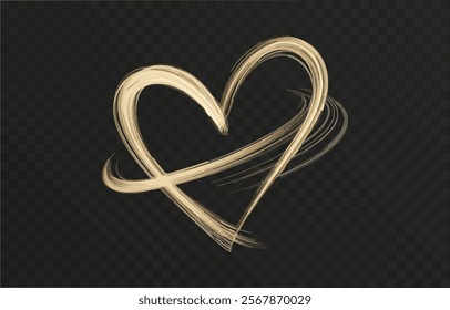 Heart gold with flashes isolated on transparent background. Light heart for holiday cards, banners, invitations. Heart-shaped gold wire glow. PNG image