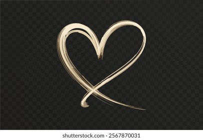 Heart gold with flashes isolated on transparent background. Light heart for holiday cards, banners, invitations. Heart-shaped gold wire glow. PNG image