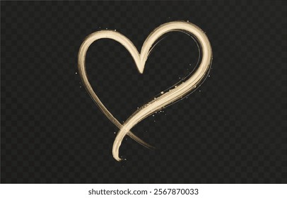 Heart gold with flashes isolated on transparent background. Light heart for holiday cards, banners, invitations. Heart-shaped gold wire glow. PNG image