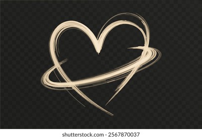 Heart gold with flashes isolated on transparent background. Light heart for holiday cards, banners, invitations. Heart-shaped gold wire glow. PNG image