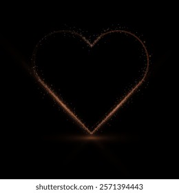 Heart gold with flashes isolated on transparent background. Light heart for holiday cards, banners, invitations. Heart-shaped gold wire glow. PNG image