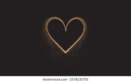 Heart gold with flashes isolated on transparent background. Light heart for holiday cards, banners, invitations. Heart-shaped neon wire glow.	
