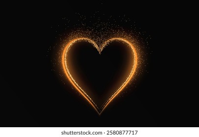 Heart gold with flashes isolated on transparent background. Light heart for holiday cards, banners, invitations. Heart-shaped neon wire glow.