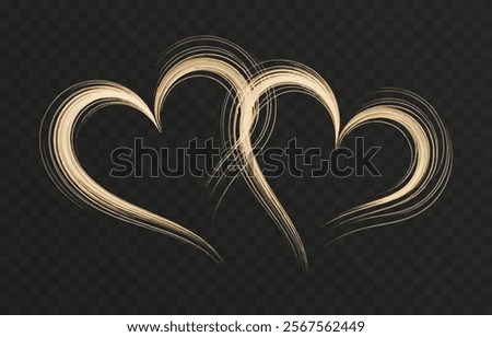 Heart gold with flashes isolated on transparent background. Light heart for holiday cards, banners, invitations. Heart-shaped gold wire glow. PNG image
