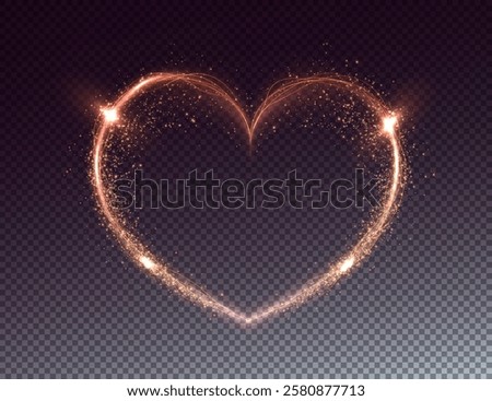 Heart gold with flashes isolated on transparent background. Light heart for holiday cards, banners, invitations. Heart-shaped neon wire glow.