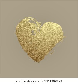 Heart gold foil glitter icon for luxury Valentine, wedding or birthday greeting card. Hand drawn design for Valentine's Day. Love romantic symbol. Vector illustration